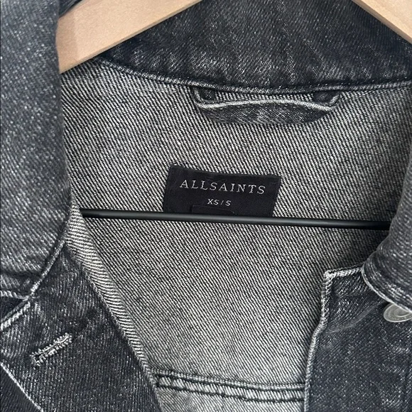 AllSaints Anders Mixed Media Crop Jean Jacket - Picture 6 of 7
